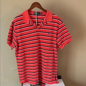 Polo by Ralph Lauren Men's Coral and Navy Striped Polo